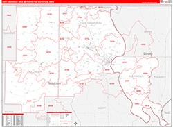 Cape Girardeau Metro Area Wall Map Red Line Style 2026